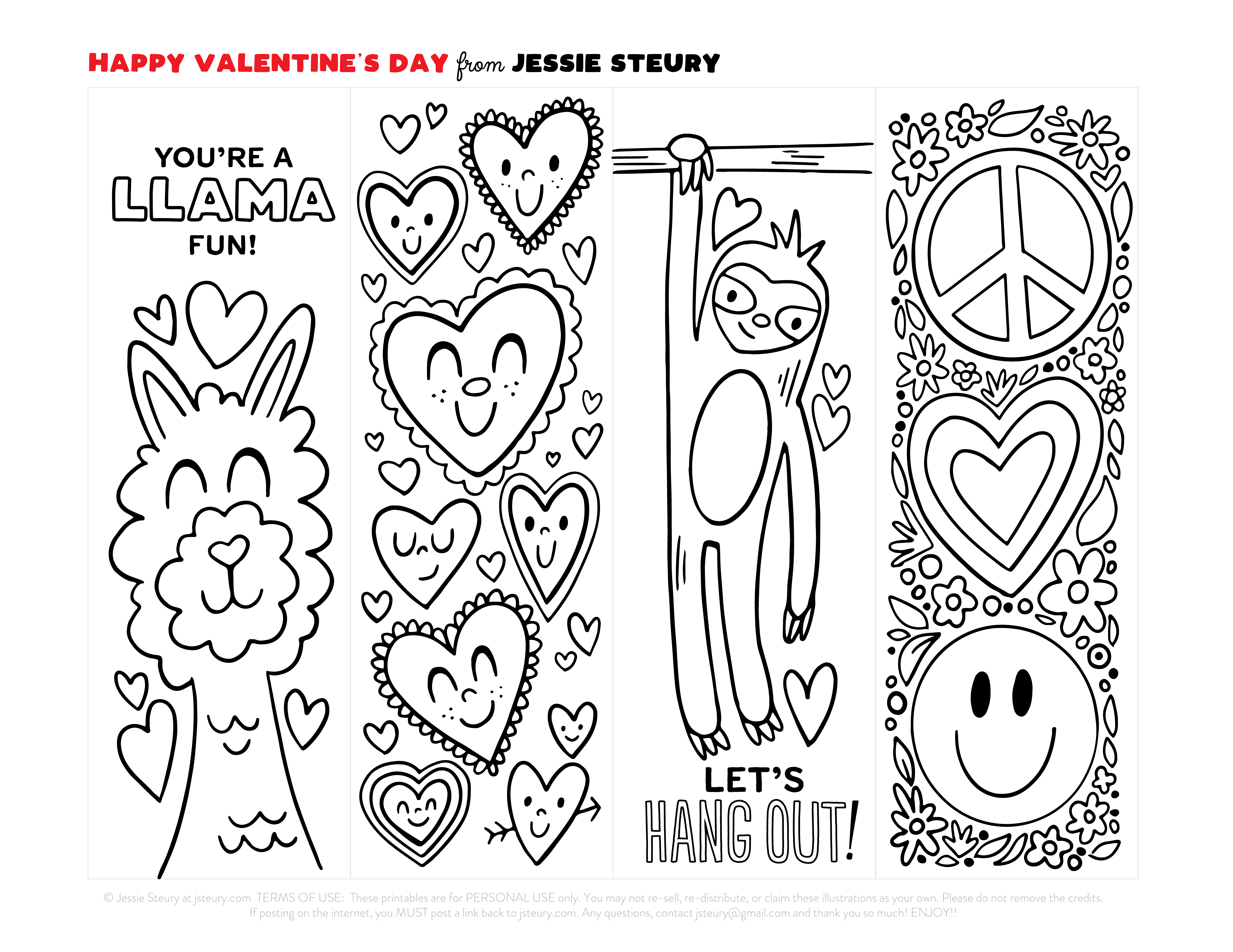 Free Printable Valentine's Day Bookmarks to Color — Jessie Steury